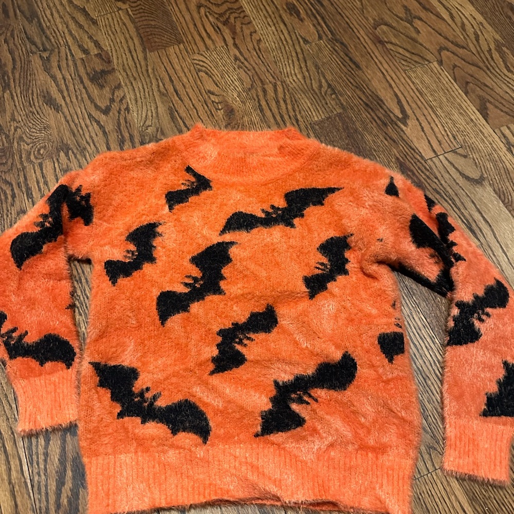 Boutique Orange and Black Bat Sweater for Kids size 5/6-6x